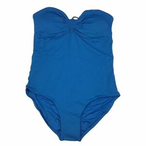 Sunn Lab Cinch Front Halter One Piece Swimsuit Swimwear Modest Womens Large Blue